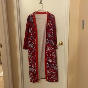 Long kimono red blue and white